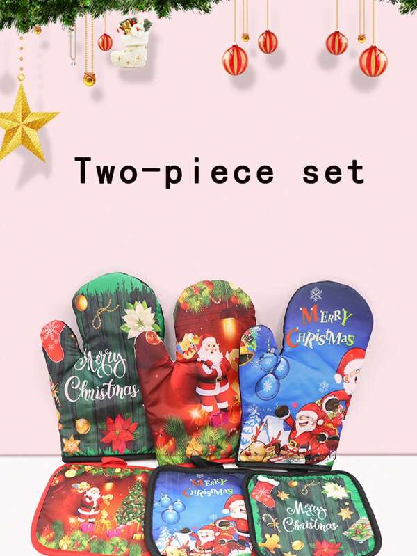 1 Set Of Christmas-Themed Oven Mitts, Santa-Style Christmas Cooking Oven Mitts, Heat-Resistant Gloves With Heat Insulation Pads, 2025 Christmas Decorations, Christmas Party Decoration Items, Christmas Gifts, Christmas Party Giveaways, Christmas Home Decorations, Room Decorations, Kitchen Decorations, Christmas Kitchen Supplies, Kitchen Tools, 2026 New Year Decoration Gifts.