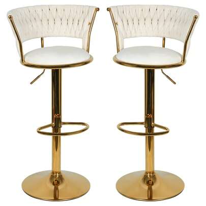 Juego de 2 taburetes de bar, giratorios 360°, taburete de bar de terciopelo, silla de bar ajustable en altura con respaldo y reposapiés