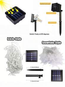 Solar Snowflake Icicle String Lights, 97/160 LED 16/27 Strands Christmas Lights For Indoor/Outdoor, IP65 Waterproof With 8 Modes Eave Lights, Suitable For Christmas, House, Garden, Trees, Yard, Stairs, Roof,Festival ,Party Decorations (Warm White/Multicolor/White)