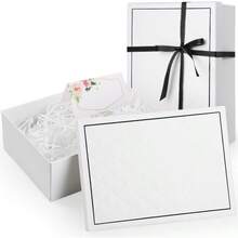 Joogee Gift Boxes With Bow And Shredded Paper Fill 25 * 18 * 8.5cm Cardboard Gift Box With Lid Blank Card For Birthday Wedding Holiday White