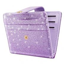 Slim Bifold Wallet RFID Credit Card Wallet Glitter Leather Small Cute Card Holder For Women, Purple{"Color_name":"GlitterPurple"} - 多色9 - 查看 1