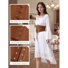 Bbonlinedres Womens Corset Belt Renaissance Costume Lace-Up Elastic Underbust Wide Waist Cincher Belts{"Size_name":"Large","Color_name":"Brown"} - 棕色大號 - 查看 4