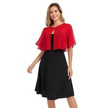 Women's Soft Chiffon Capelets Shawls And Wraps For Evening Wedding Cape Bole Cover Up{"Color_name":"Red"} - Merah - View 5