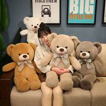 可爱泰迪熊毛绒娃娃，适合女孩，情人节礼物，大号长抱枕，可夹腿，睡眠枕，趣味家居沙发腰部装饰，儿童新年惊喜礼物（由于面料为批量生产，可能存在轻微色差，但实物与宣传图片接近） - 彩色 - 查看 5