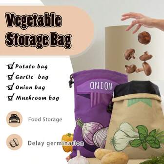 厨房收纳套装 - 土豆/洋葱/大蒜/蘑菇收纳袋套装 - 告别凌乱厨房 - 井然有序的收纳 - 延缓发芽 - 便携 - 野餐佳品