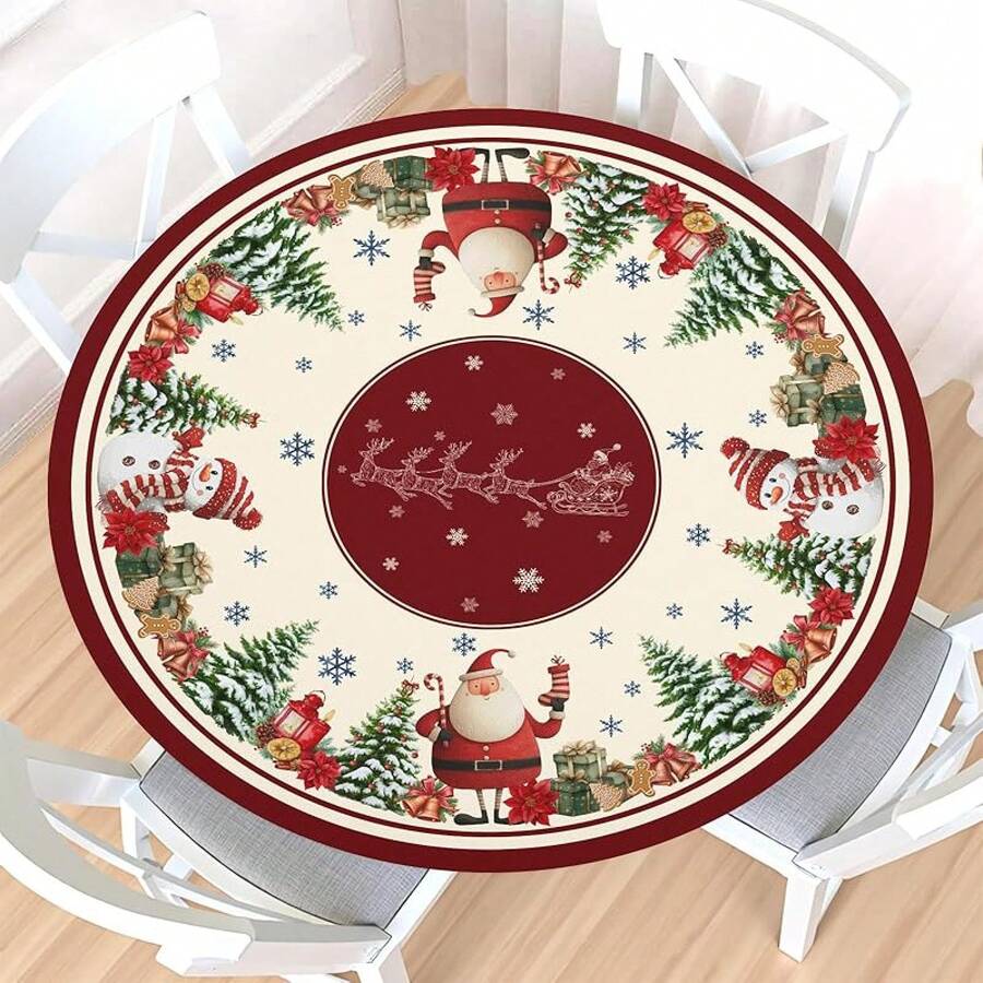 Water-Resistant Round Tablecloth With Elastic Edge For 40-44" Tables - Poison-santa - View 1