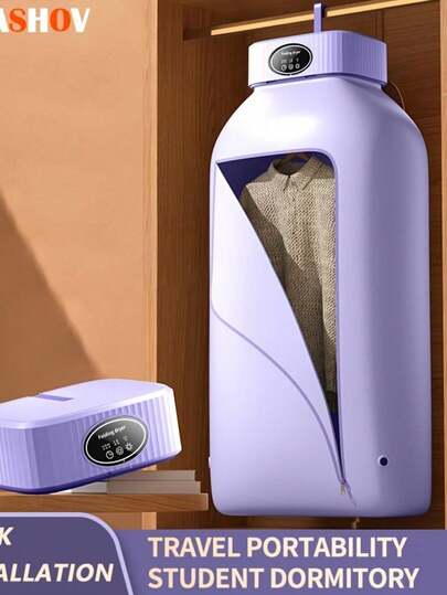 OBOVAY مجفف ملابس محمول للكرفانات، تحكم ذكي في درجة الحرارة، تجفيف سريع، وضعان، تصميم مدمج للتوفير في المساحة، لجميع الفصول، مع مقبض متكامل، مثالي للسفر والشقق والكرفانات - تقنية تجفيف حديثة وكفؤة | مجفف مدمج