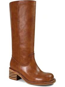 Botas de tacón grueso y bloque hasta la rodilla con punta cuadrada y tacón bajo para mujer, Estilo - Sillín - Ver 11