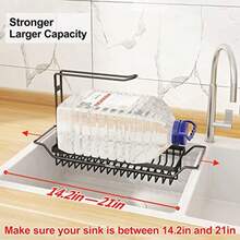 Sponge Holder For Kitchen SinkTelescopic Sink Storage Rack Kitchen Organizer Soap Brush Dispenser Expandable 14.2"17.3" Sink Caddy Organizer With Dishcloth Towel Holder(304 Stainless Steel Black) - Black - View 5