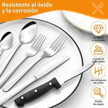 Cubiertos de Acero Inoxidable 36 Piezas, Juego de Cubiertos para 6 Personas, Incluye Cucharas Cuchillo Carne Tenedores, para Hogar Fiestas y Camping, Plata - Plateado - Ver 4