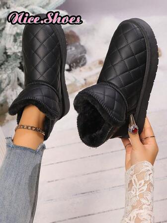 Women's New Fashion Versatile Snow Boots, Waterproof Snow Boots With Fur Lining, Thick Anti-Slip Warm Shoes, Available In Black, Beige, And Khaki