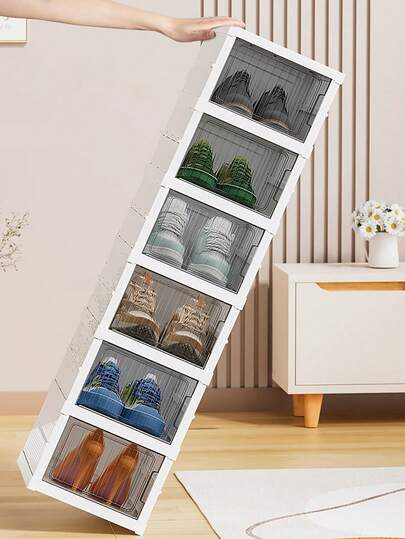 1 件可折叠鞋架，防尘宿舍鞋子收纳可折叠鞋盒，篮球鞋盒，塑料鞋盒，透明入口鞋架，家用鞋柜，鞋子收纳套装