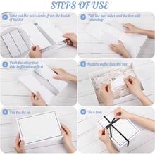 Joogee Gift Boxes With Bow And Shredded Paper Fill 25 * 18 * 8.5cm Cardboard Gift Box With Lid Blank Card For Birthday Wedding Holiday White