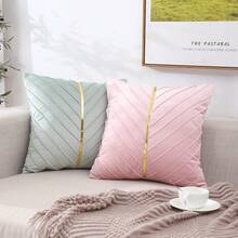 Navy Blue Velvet Throw Pillow Covers 18 X 18 Inch Pack Of 2 With Gold Leather Decor For Couch, Luxury Modern Pillowcases For Living Room, Bedroom Sofa Cushion Bed - 薄荷綠 - 查看 4