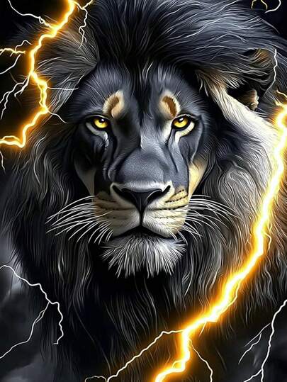 DIY 5D Frameless Diamond Painting Kit Adult Diamond Art - Thunder Lion, Full Round Diamond Embroidery Craft Kit Suitable For Home Wall Decoration Gifts