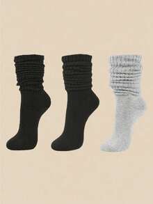 6双装女士白色休闲袜，及膝袜、大腿袜、中筒袜、打底袜，四季皆宜，靴袜，针织袜，适合作为圣诞礼物送给家人和朋友（6/3/1双装）。 - 彩色 - 查看 3