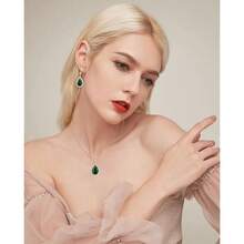 Women Jewelry Set Silver/Gold Plated Teardrop Pendant Necklace Dangle Drop Earrings Dangling Sets Birthstone Crystals Rhinestone,Birthday Anniversary Wedding Mother's Day Gifts For Women{"Color_name":"05.May-YellowGoldPlated|EmeraldGreen"} - 05.五月-黃金鍍層|翡翠綠 - 查看 1