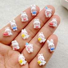 30/60pcs Cute Mini Cartoon White Love Balloon Rabbit, Strawberry Rabbit Nail Art Charms Set - Colorful Mini Flat Back Rhinestones, Hair Clips, Phone Cases And Scrapbooking Decorations For DIY Nail Art, Vibrant Nail Decorations - Ideal For Christmas/Halloween Manicure
