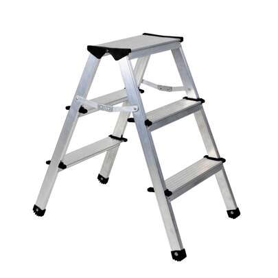 Escalera Plegable de Aluminio (2 Peldaños) Ideal para el Hogar | Soporta hasta 150kg | Ultraligera, Portátil y Multiusos | Acceso Bilateral con Peldaños y Tacones Antiderrapantes