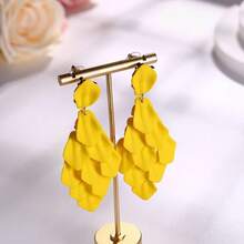 FIBO STEEL Acrylic Petal Earrings For Women Red Statement Earrings Dangle Rhombic Boho Flower Lime Green Orange Rose Big Bold Colorful Costume Jewelry Long Drop Dangle Earrings{"Color_name":"Yellow"} - 黃色 - 查看 6