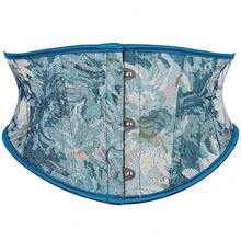SHYMMUO Women Floral Underbust Corset Belt Lacing Up Waist Trainer Corset Top For Renaissance Steampunk Pirate Costume{"Size_name":"Medium","Color_name":"Blue"} - 藍色中 - 查看 1