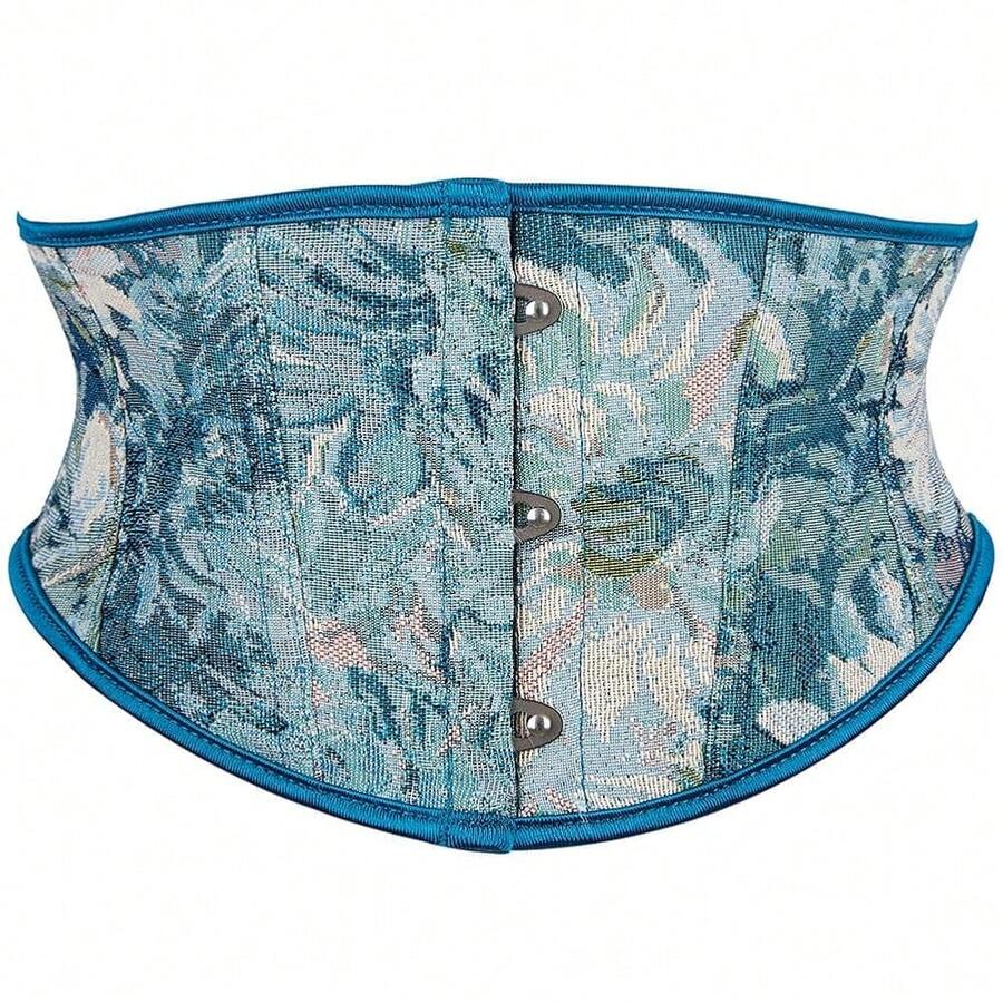 SHYMMUO Women Floral Underbust Corset Belt Lacing Up Waist Trainer Corset Top For Renaissance Steampunk Pirate Costume{"Size_name":"Medium","Color_name":"Blue"} - 藍色中 - 查看 1