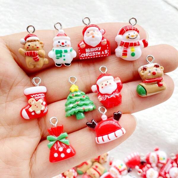 10/20 sztuk eleganckich żywicy w kształcie Świętego Mikołaja, Bałwana, Głowy Jelenia, Piernikowego Ludzika, zawieszek w kształcie choinki - nadaje się do naszyjnika, bransoletki, kolczyków, breloka i ozdoby torebki - z otworem ułatwiającym mocowanie, idealny dodatek do prezentu - wybór prezentów świątecznych