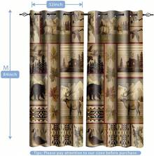 Retro Rustic Blackout Curtains Bear Deer Plaid Snowy Mountain Chalet Farmhouse Window Drapes Black Swan Lake Water Room Darkening Window Treatments For Bedroom Living Room 52x84inch CLDWMS0248 - Black - View 2