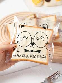 100/200个装食品包装袋，糖果饼干包装袋，可爱动物卡通图案，烘焙切片吐司全麦面包自封包装袋，创意猫咪表情印花烘焙包装袋，透明自粘面包袋，适用于饼干、切片面包、甜甜圈、糖果包装 - 彩色 - 查看 8