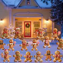 12 Pieces Christmas Gingerbread Man Yard Signs With Stakes Xmas Yard Stakes Lawn Signs Outdoor Gingerbread House Decorations For Christmas Garden Patio Party Favors