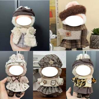 [Clothes Only] 17CM Casual Cute Furry Outfit Set 1/2/3 Generation Vinyl Doll Doll Accessories For LABUBU Changeable Outfits, Floral, Leopard Print, Plaid Skirt Fashion Set For LABUBU (Doll And Shoes Not Included)