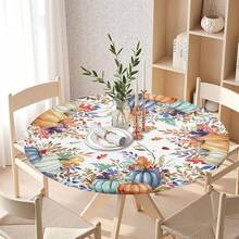 Water-Resistant Round Tablecloth With Elastic Edge For 40-44" Tables - Autumn-pumpkin Leaf - View 5