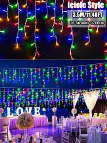 Solar Snowflake Icicle String Lights, 97/160 LED 16/27 Strands Christmas Lights For Indoor/Outdoor, IP65 Waterproof With 8 Modes Eave Lights, Suitable For Christmas, House, Garden, Trees, Yard, Stairs, Roof,Festival ,Party Decorations (Warm White/Multicolor/White)