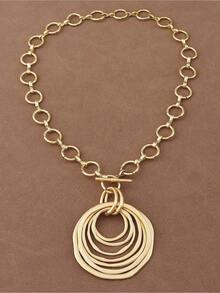 1 Piece Silver/Matte Gold Color Large Open Hollow Multi-Layer Asymmetrical Round Circle Pendant Chunky Chain Statement Necklace Suitable Women's Daily Wear 18+2 Extend Chain ZQED - Silver and Gold - View 9
