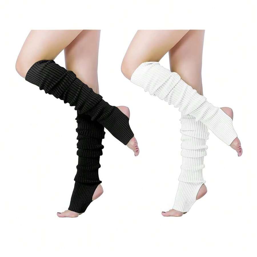 V28 Long Leg Warmer, Women's Men 80s Party Ribbed Knit Dance Sports{"Color_name":"Hole71-2(Black+White)"} - Multicolor15 - View 1