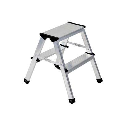 Escalera Plegable de Aluminio (1 Peldaño) Ideal para el Hogar | Soporta hasta 150kg | Ultraligera, Portátil y Multiusos | Acceso Bilateral con Peldaños y Tacones Antiderrapantes