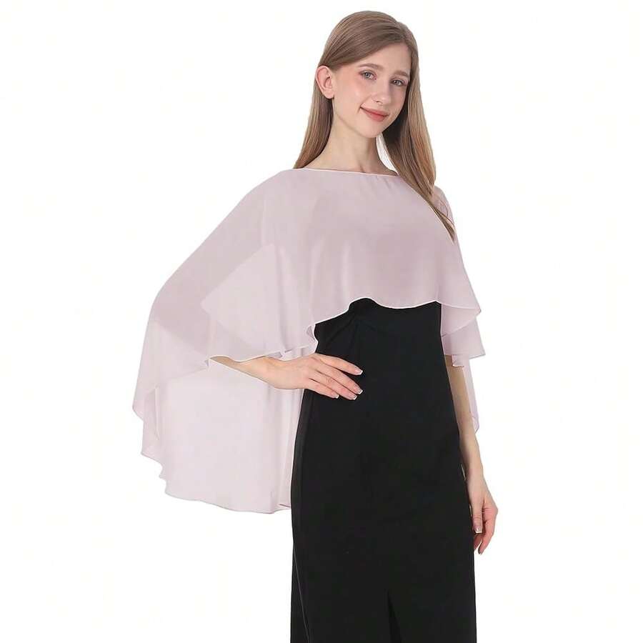 Baoqiya Women's Capelet Shawls And Wraps For Evening Dresses Soft Bridesmaid Shawl Chiffon Cape Wedding Cover Up{"Color_name":"Gray1"} - 灰色1 - 查看 1