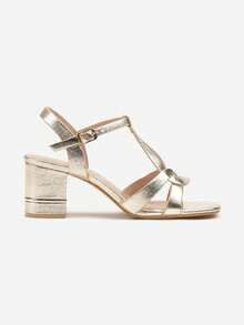 Metallic Strap Heeled Sandals Women Summer Evening/Party - Gold - View 3