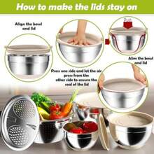 Stainless Steel Mixing Bowl Set With Airtight Lids NonSlip Base And MultiFunctional Colander 3 Sizes 1.5 2.5 6 QT For Baking Cooking And Food Storage Includes Grater Attachments - Silvery - View 3