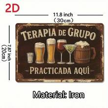 2D Flat, 1pc Vintage Metal Wall Art Sign With "Terapia De Grupo Practica Aqui" Spanish Quote & Beer/Cocktail Illustrations - Rustic 29.97cm X 19.81cm Metal Decor For Man Cave, Kitchen, Bar, Office, Patio, Metal Wall Decor, Office Decoration, Retro Design, Patio Decoration, Farmhouse Style, Bar Owners, 2D Flat - 彩色 - 查看 8