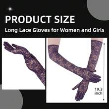 Lace Gloves Women Elbow Length Tea Party Opera Princess Lace Gloves For Women Girls{"Color_name":"Purple"} - 紫色 - 查看 3