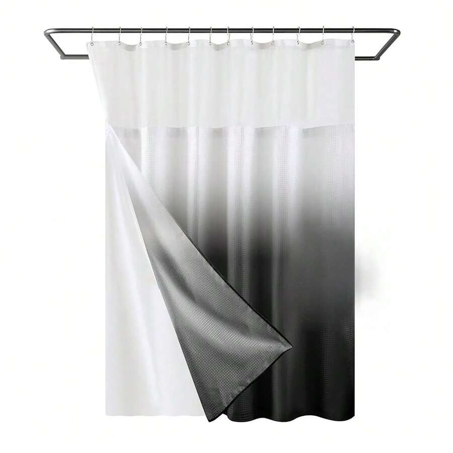 Waffle Weave Shower Curtain With Snap-In Fabric Liner Set, Hotel Style, Slub Textured Shower Curtain, 12 Metal Hooks Included, Waterproof & Washable Heavyweight Fabric, Black, 72" W X 72" H{"Color_name":"WaffleBlack","Size_name":"72\"Wx72\"L(Packof1)"} - 多色27 - 查看 1