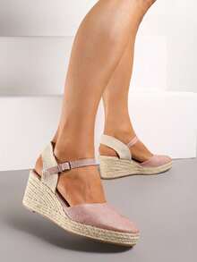 Espadrilles compensées bohèmes pour femmes - sandales d'été décontractées - Rose bonbon - Voir 4