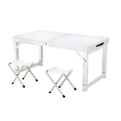 AIMALL Foldable Aluminum Alloy Table Set With 2 Stools For Outdoor Camping Picnic And Night Market Stalls 39.4x19.7 Inch