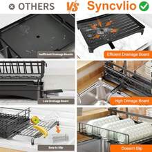 Expandable 2in1 Dish Drying Rack 2Tier Dish Rack With 360° Rotating Drainer Board Carbon Steel Dish Drainerwith Cutlery Utensil Rack And Holders For Kitchen Storage And Organisation