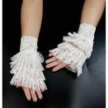 L'VOW 2Pcs Gothic Black Lace Feather Long Gloves For Women Halloween Witch Costume Swan Wristband Cuff{"Color_name":"X01-White"} - X01-白色 - 查看 7