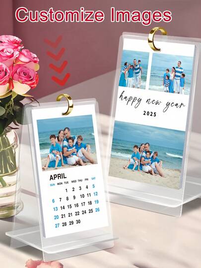 1pc Customized Creative Desk Calendar, Compact And Portable Fashionable Office Supplies, Desktop Decoration Calendar, Office Decoration Room Decoration, Bedroom Decoration, Home Decoration Desk Calendar, 2025 Desktop Calendar - Month And Daily Schedule, Portable Time Planner For Home And Office, Perfect Gift For New Year, Christmas, And Birthdays, Customized Calendar 2025,Personalized Photo Ornament,Personalized Calendar 2025