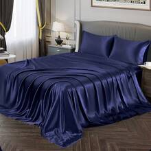 Silky Soft Pink Twin XL Satin Bed Sheets Set, 1 Deep Pocket Fitted Sheet + 1 Flat Sheet + 1 Pillowcase,  In 2025 - Navy Blue - View 10