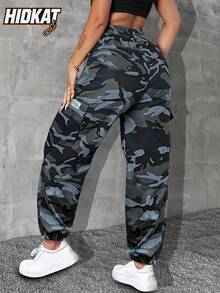 Hidkat Leichte dünne Damen Camouflage Cargohose, elastischer Bund mit Kordelzug, atmungsaktive Outdoor Lässig Hose für Frühling und Herbst
