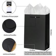 10 Pcs Luxury Black Gift Bags With Tissue Paper For Men Groomsmen Proposal 20x10x28cm Kraft Paper Bags With Handles Bulk